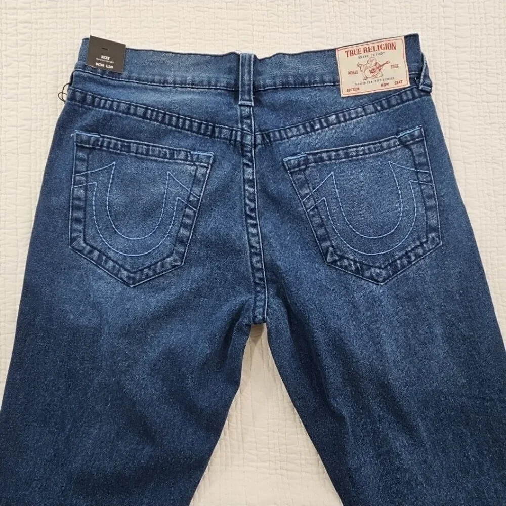 NWT True Religion Ricky Jeans Men's 34x34 Medium‎ Wash Relaxed Straight Leg NEW